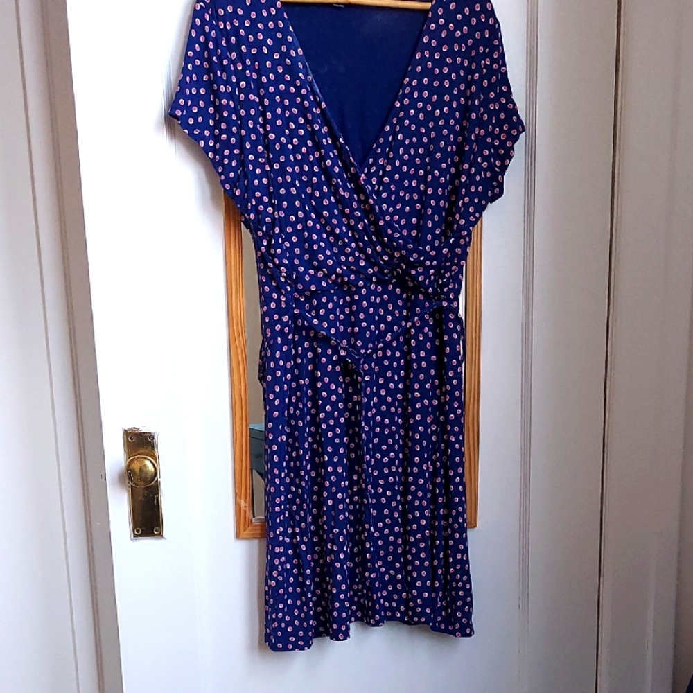 Blue Polka Dot Tie Waist Wrap Dress